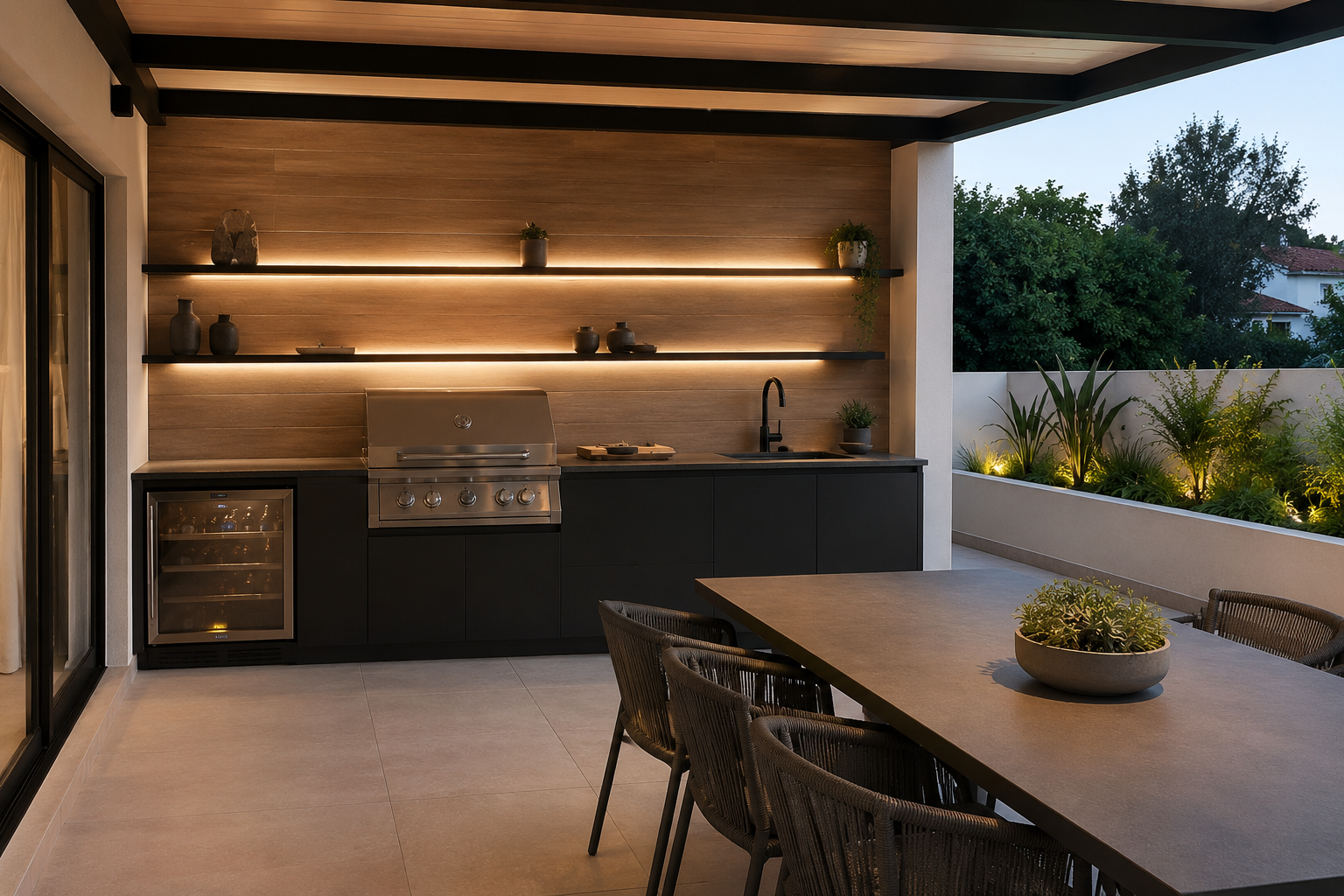 terraza con la cocina exterior en ibiza